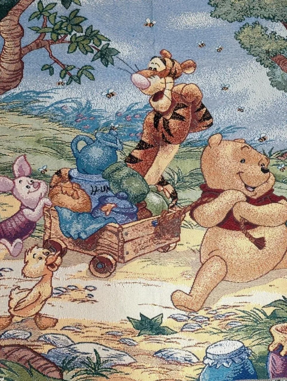 Vintage Disney tapestry throw blanket Winnie the Pooh Tigger Piglet Honey